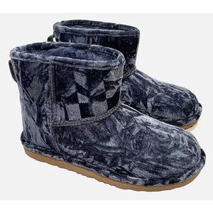 New UGG Classic Mini II Blue Crushed Velvet Sheepskin Boots